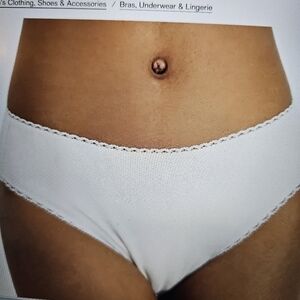NWT Charter Club Everday Cotton High-Cut Brief Underwear w Lace. WHITE Large